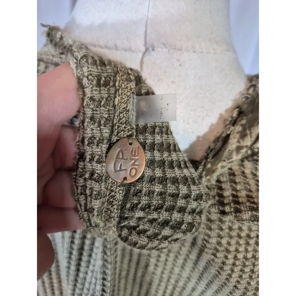 Free People One Colt Henley Green Cotton Thermal Top Small
